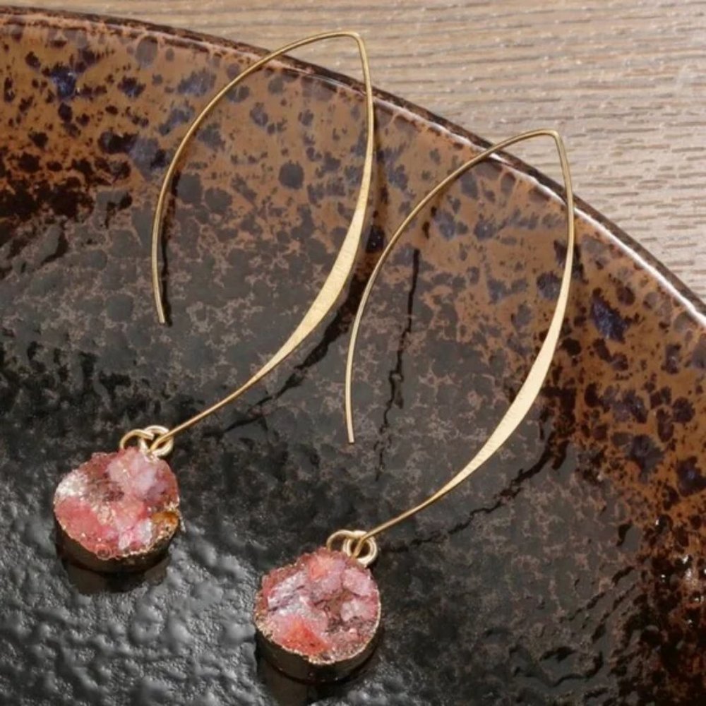Pink Poly Resin Round Drop Earrings